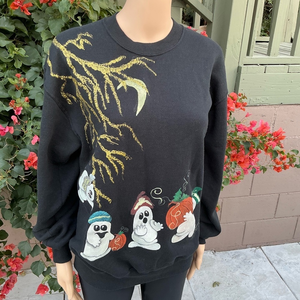 Halloween Vintage Ghost Black Sweater Size Large - Picture 3 of 9
